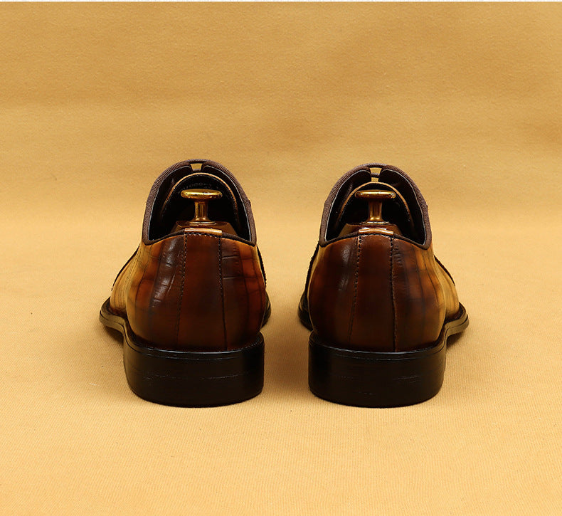 Top Layer Cowhide Men's Leather Shoes Men's Leather Shoes Authentic Leather British Style Carved Color Matching Business Formal Wear Square Toe Oxford Shoes68916