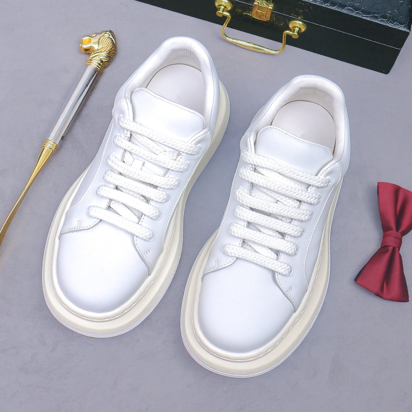 Men’s New Genuine Leather White Sneakers 88003