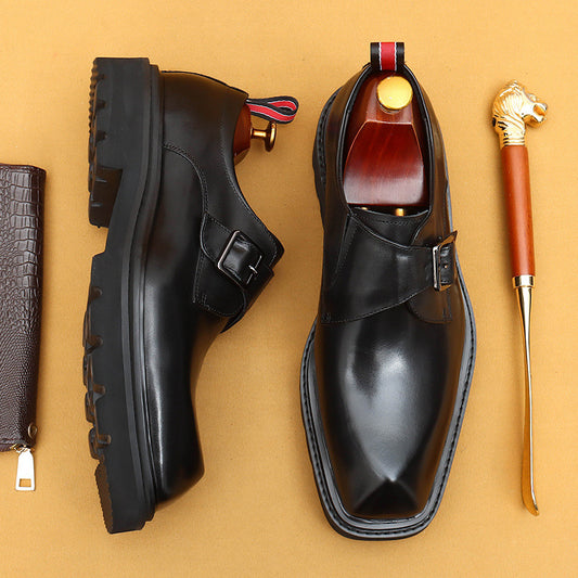 Men’s Thick-Sole Leather Monk Strap Shoes 68905