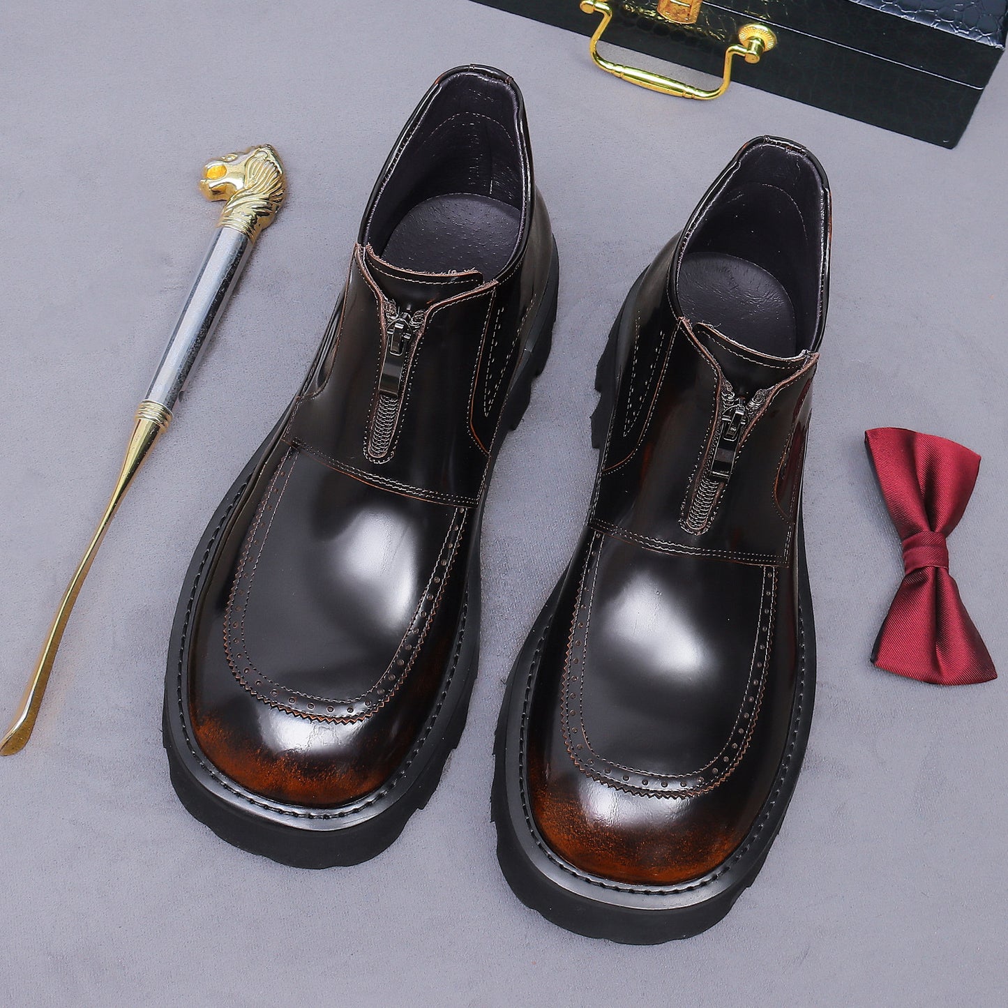 Zipper Thick-Sole Elevator Boots for Wedding & Business Casual 25900