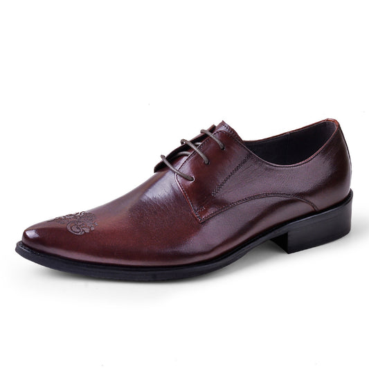British Business Dress Leather Shoes Men's Breathable Genuine Cattlehide Leather Surface Casual Work Shoes Pointed Toe Carved Men's Shoes25829