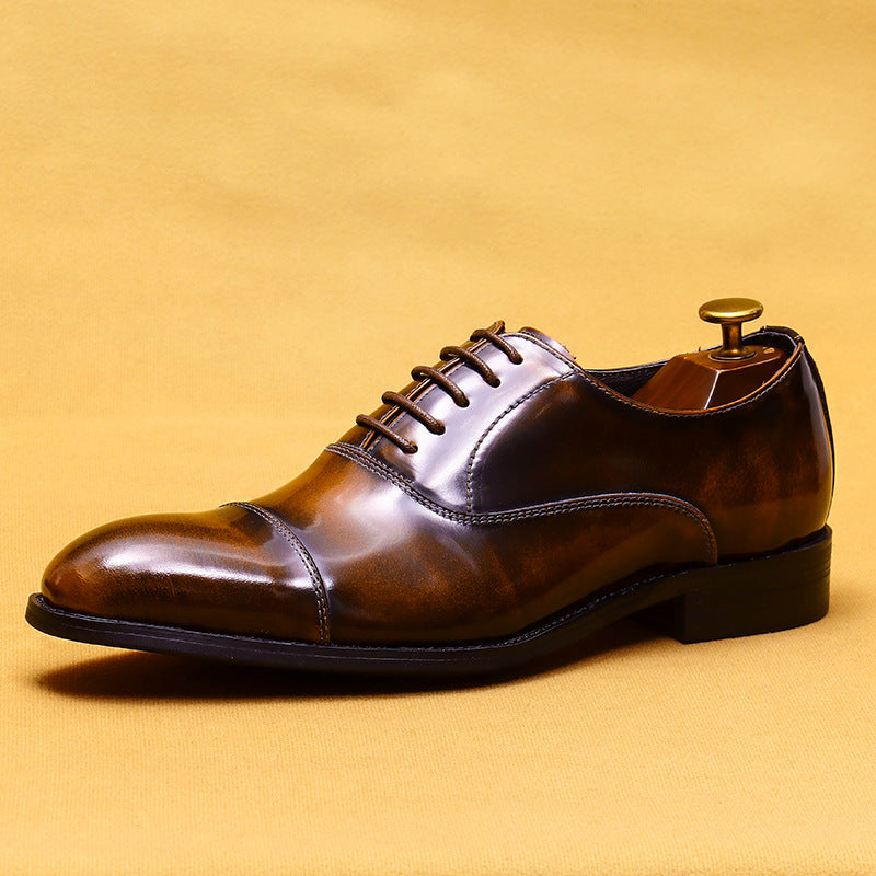 Chaussures en cuir de vachette de première couche pour hommes, vêtements de cérémonie pour hommes, chaussures Oxford pointues en cuir véritable, chaussures pour hommes en cuir verni brillant 