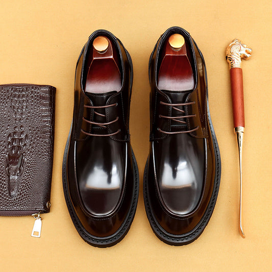 British Casual Leather Shoes Men's Business Formal Wear Genuine Leather Big Head Patent Leather Glossy Platform Men's Shoes23552