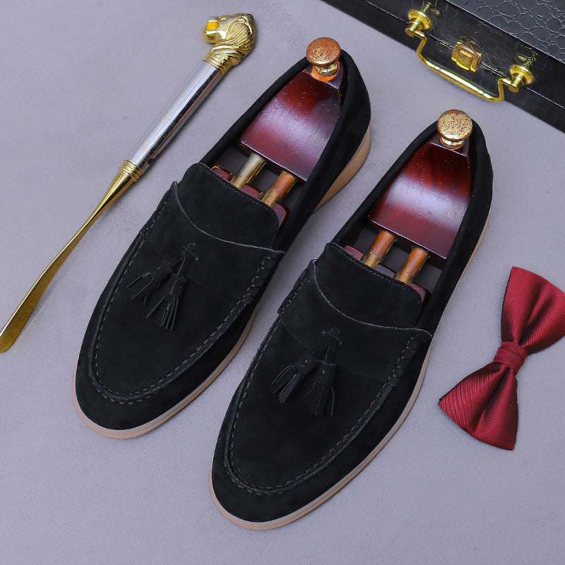 Slip-On Suede Tassel Loafers Moccasins Suede Leather Shoes 86218