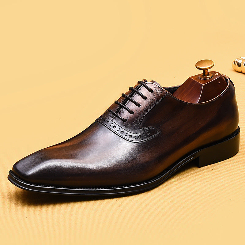 Top Layer Cowhide Men's Leather Shoes Formal Shoes Genuine Cowhide Business British Style Hand-Rub Color Oxford Shoes Pointed Leather Shoes89259