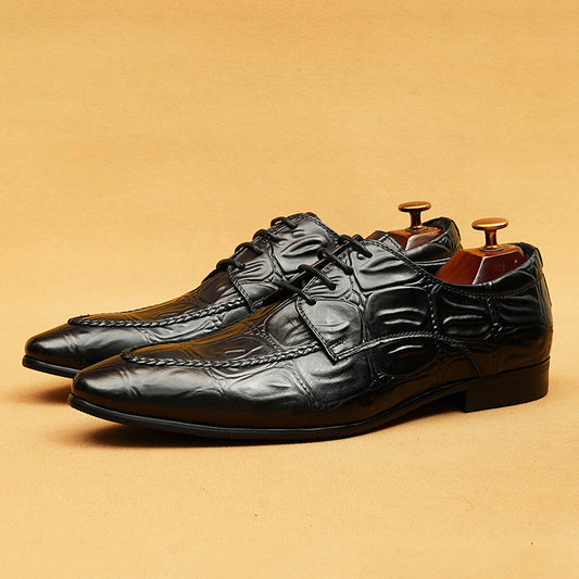 Leather Shoes Men's Korean-Style British Trend Wedding Business Casual Shoes Genuine Leather Crocodile Pattern Men's Derby Shoes Handmade Men's Shoes69502