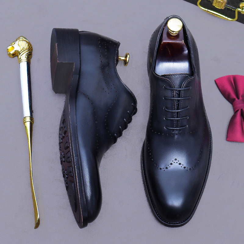 Men’s One-Piece Genuine Leather Brogue Oxford Shoes 68925