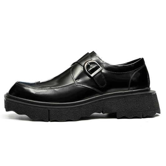 Casual Leather Shoes Men's Genuine Leather England Style Pointed Toe Top Layer Cowhide Business Formal Wear Buckle Monk Shoes Platform Height Increasing Shoes23676