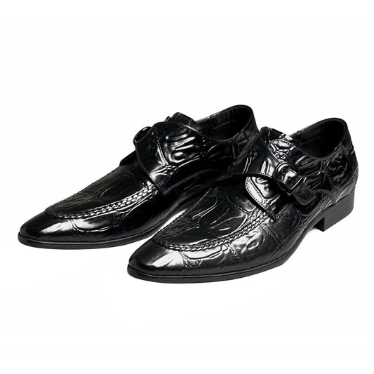 Buckle Mengke Leather Shoes Men's Genuine Leather Formal Men's Shoes Trendy Men's Slip-on Business Casual Shoes Leather Shoes 69501