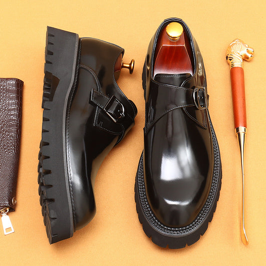 Top Layer Cowhide Men's Leather Shoes British Casual Leather Shoes Men's Genuine Leather Formal Business Thick Bottom Increased Patent Leather Glossy Pedal23681