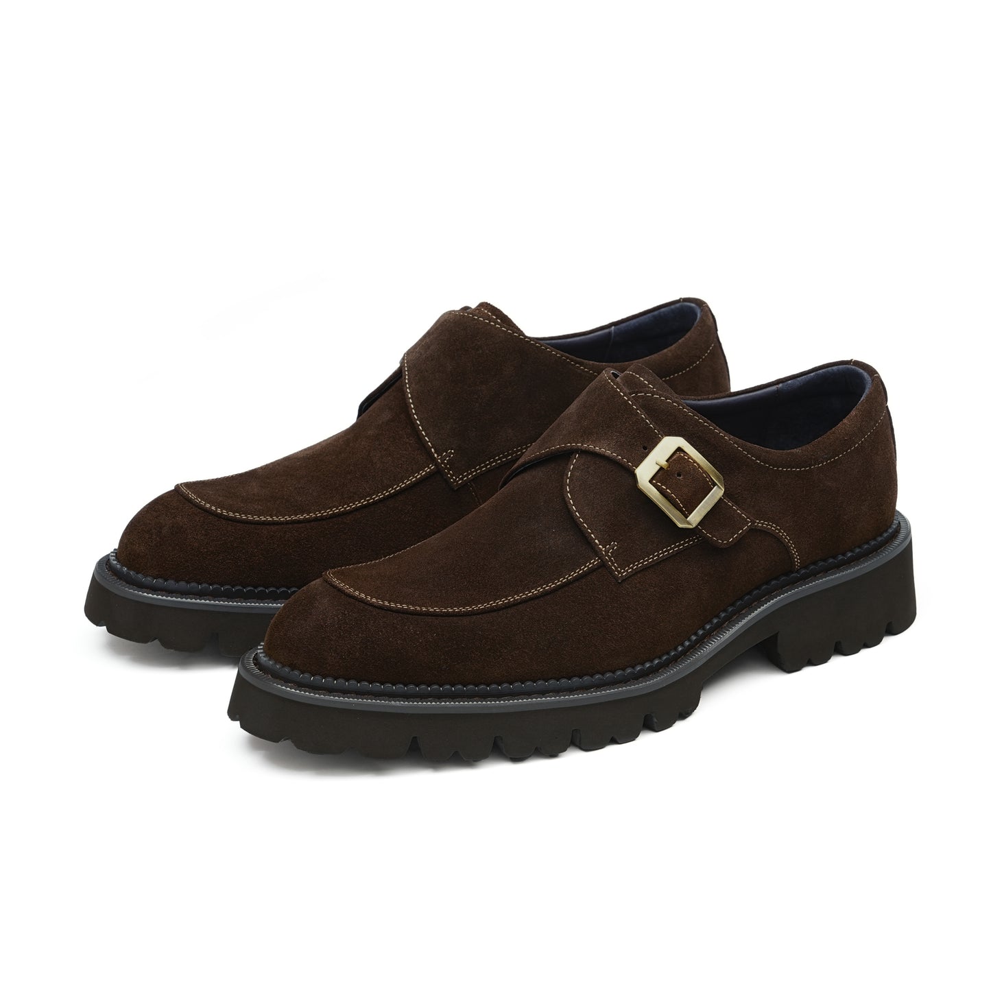 Y'Stride Men's Cowhide Suede Loafers 96189 – Retro Buckle Chunky Dress Shoes