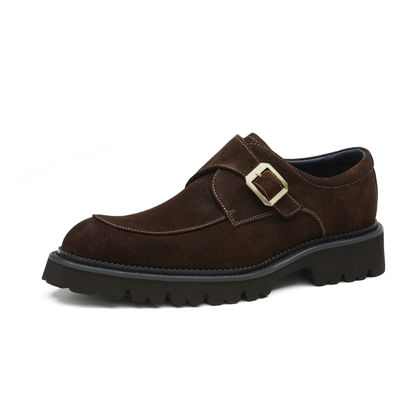 Y'Stride Men's Cowhide Suede Loafers 96189 – Retro Buckle Chunky Dress Shoes