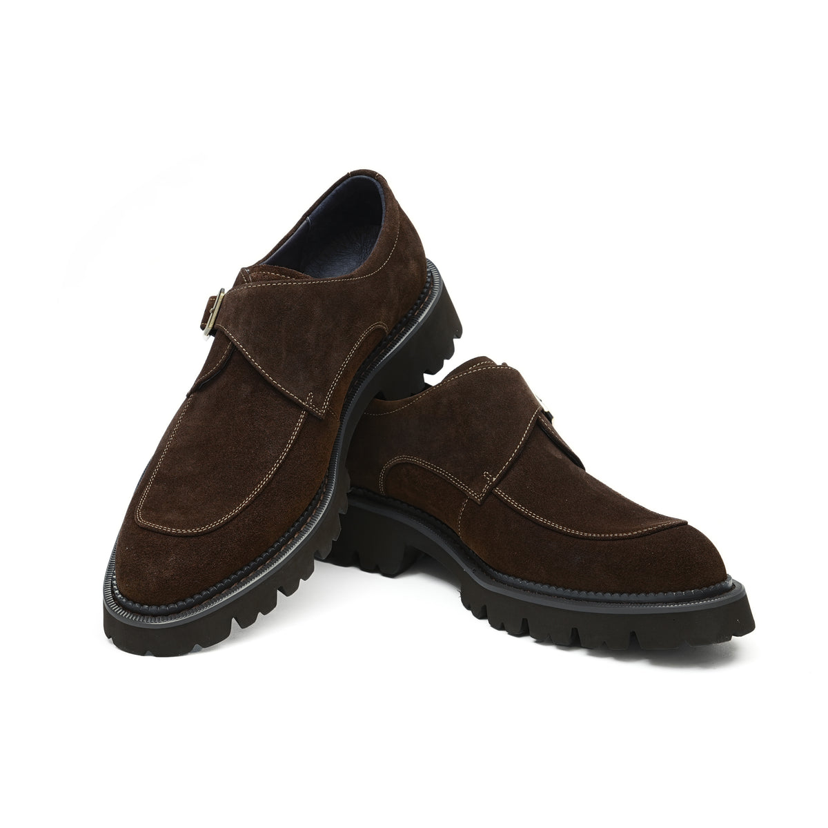 Y'Stride Men's Cowhide Suede Loafers 96189 – Retro Buckle Chunky Dress Shoes