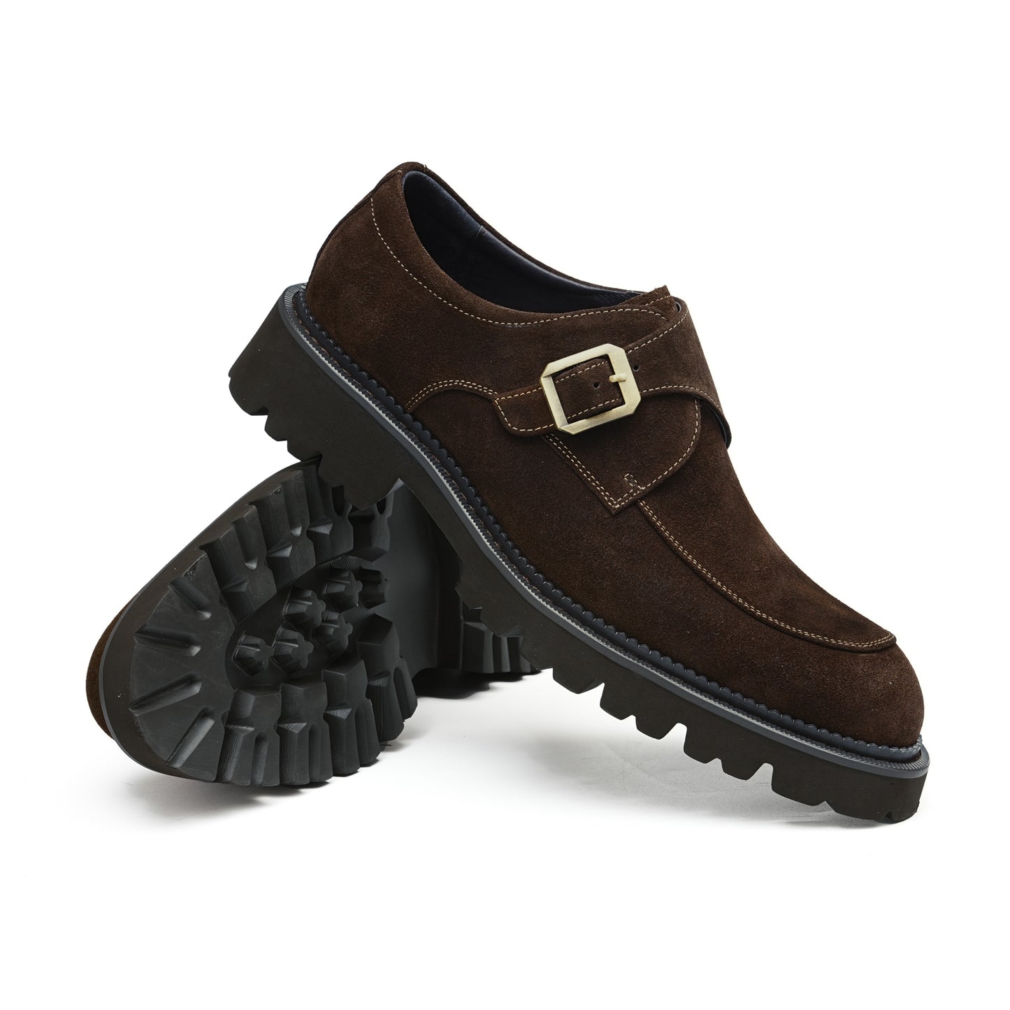 Y'Stride Men's Cowhide Suede Loafers 96189 – Retro Buckle Chunky Dress Shoes