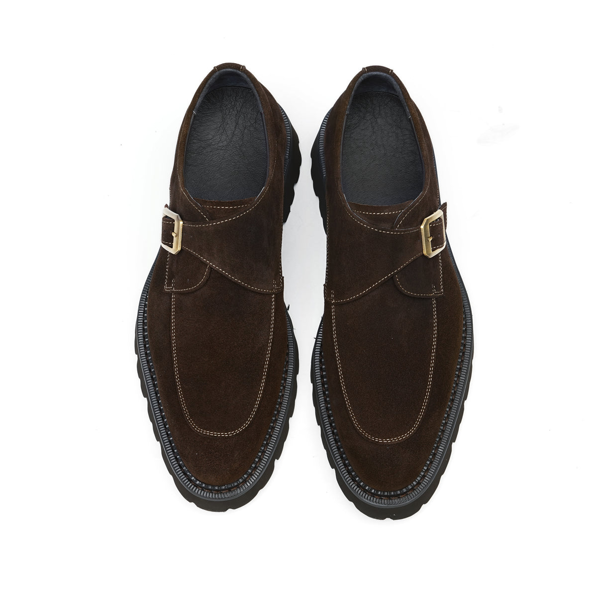 Y'Stride Men's Cowhide Suede Loafers 96189 – Retro Buckle Chunky Dress Shoes