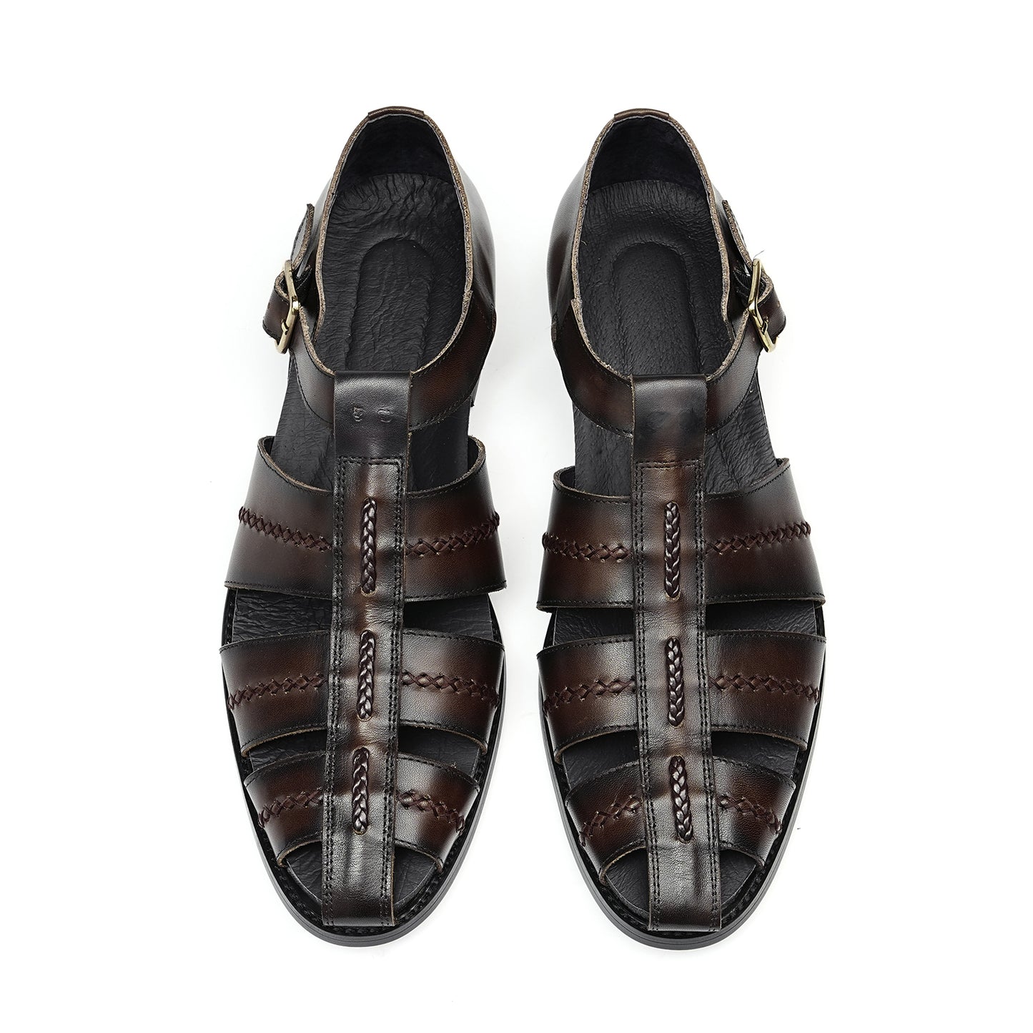 Y'Stride Summer Men's Hand Woven Genuine Leather Retro Roman Sandals 23715