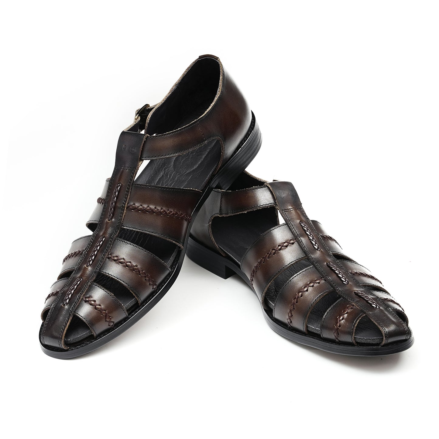Y'Stride Summer Men's Hand Woven Genuine Leather Retro Roman Sandals 23715