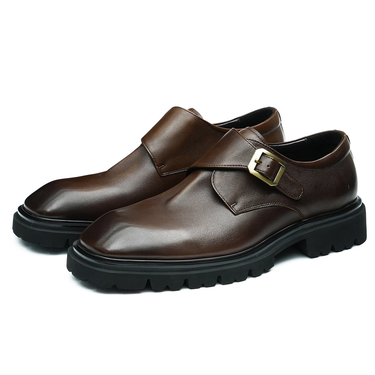 Chaussures en cuir de vachette de première couche pour hommes Chaussures en cuir décontractées pour hommes Chaussures en cuir à pieds larges pour hommes Chaussures à boucle à plateforme rétro britannique pour hommes93133 