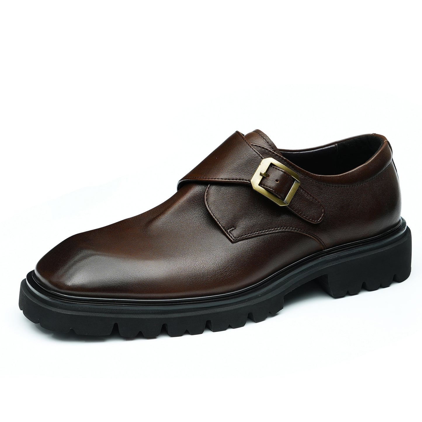 Chaussures en cuir de vachette de première couche pour hommes Chaussures en cuir décontractées pour hommes Chaussures en cuir à pieds larges pour hommes Chaussures à boucle à plateforme rétro britannique pour hommes93133 