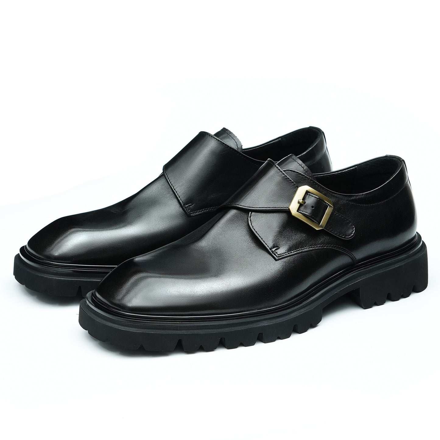 Chaussures en cuir de vachette de première couche pour hommes Chaussures en cuir décontractées pour hommes Chaussures en cuir à pieds larges pour hommes Chaussures à boucle à plateforme rétro britannique pour hommes93133 