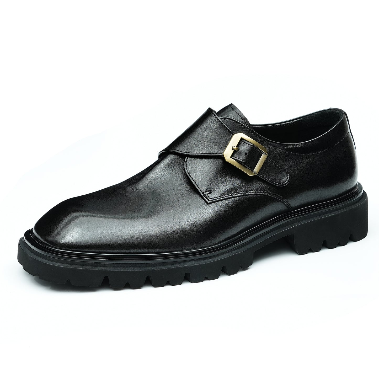 Chaussures en cuir de vachette de première couche pour hommes Chaussures en cuir décontractées pour hommes Chaussures en cuir à pieds larges pour hommes Chaussures à boucle à plateforme rétro britannique pour hommes93133 