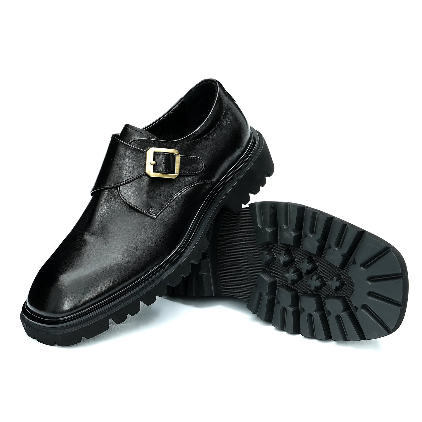 Chaussures en cuir de vachette de première couche pour hommes Chaussures en cuir décontractées pour hommes Chaussures en cuir à pieds larges pour hommes Chaussures à boucle à plateforme rétro britannique pour hommes93133 