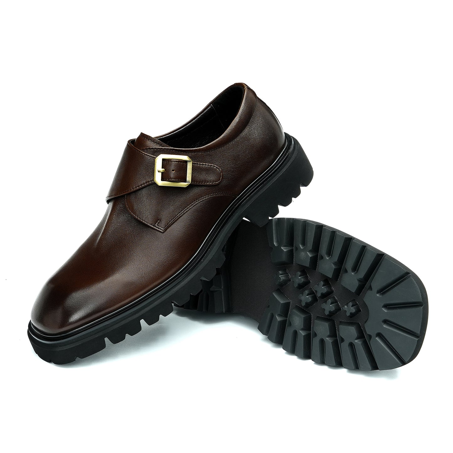 Chaussures en cuir de vachette de première couche pour hommes Chaussures en cuir décontractées pour hommes Chaussures en cuir à pieds larges pour hommes Chaussures à boucle à plateforme rétro britannique pour hommes93133 