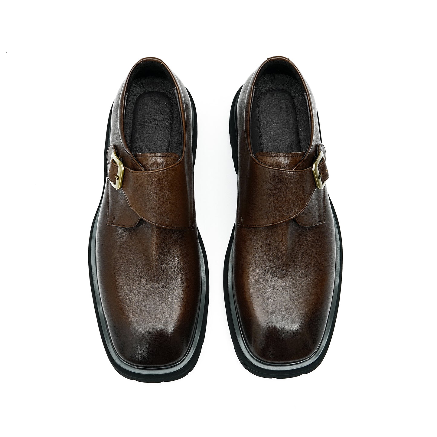Chaussures en cuir de vachette de première couche pour hommes Chaussures en cuir décontractées pour hommes Chaussures en cuir à pieds larges pour hommes Chaussures à boucle à plateforme rétro britannique pour hommes93133 
