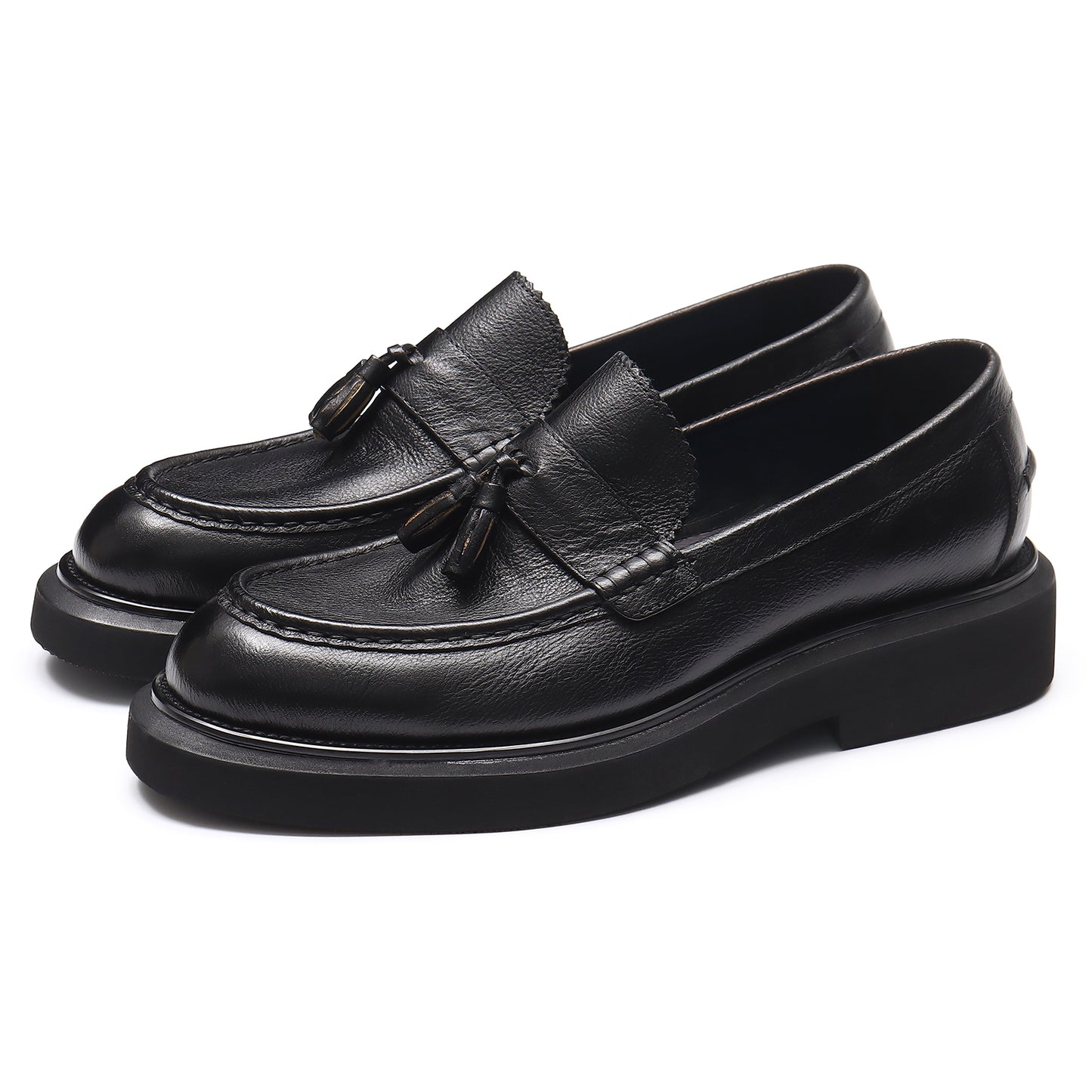 Mocassins en cuir authentiques pour hommes, chaussures à enfiler, décontractées, style britannique rétro, à plateforme, à pompons, 22370 
