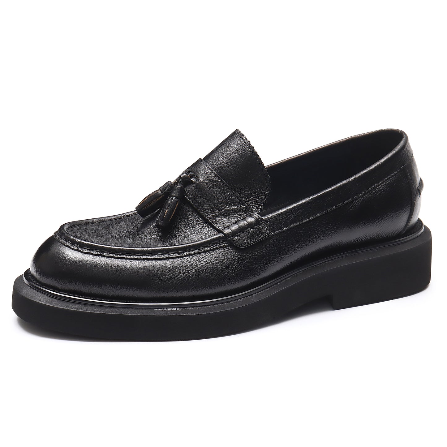 Mocassins en cuir authentiques pour hommes, chaussures à enfiler, décontractées, style britannique rétro, à plateforme, à pompons, 22370 