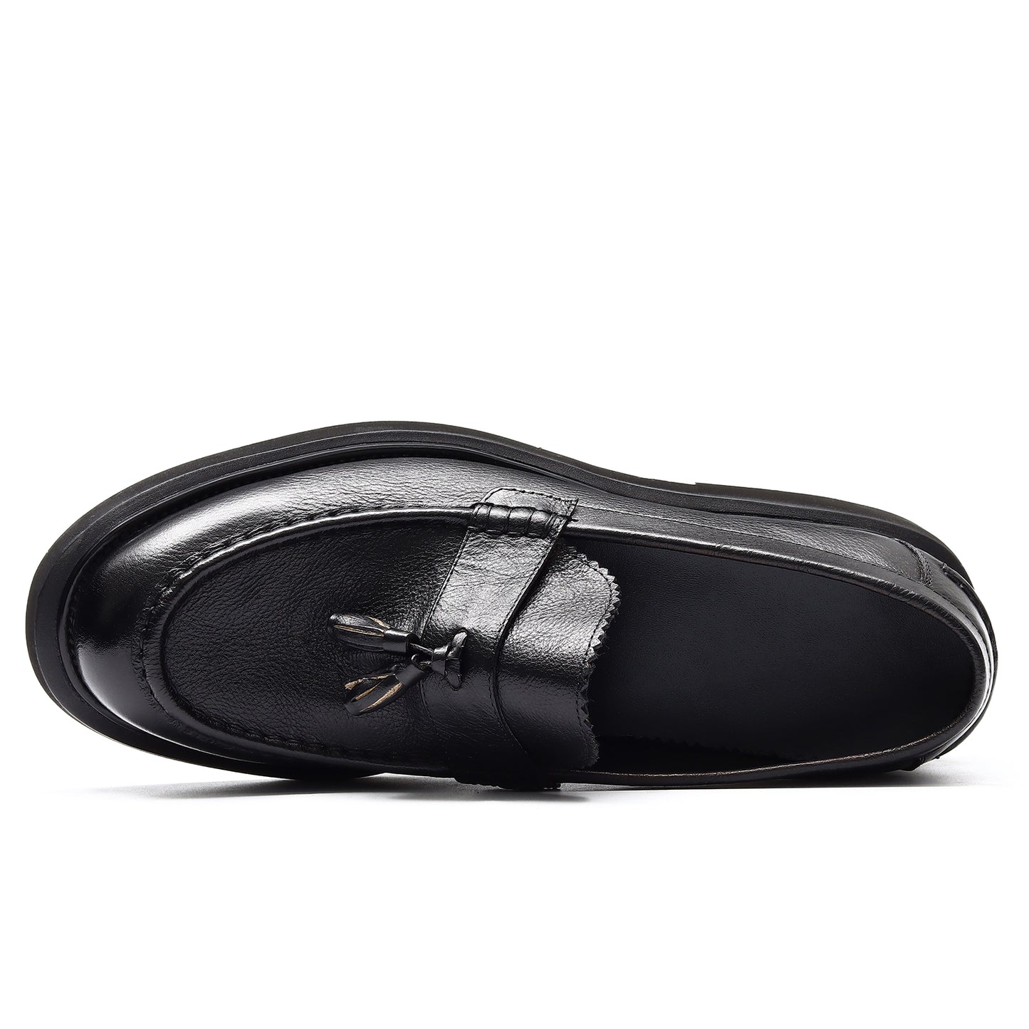 Mocassins en cuir authentiques pour hommes, chaussures à enfiler, décontractées, style britannique rétro, à plateforme, à pompons, 22370 