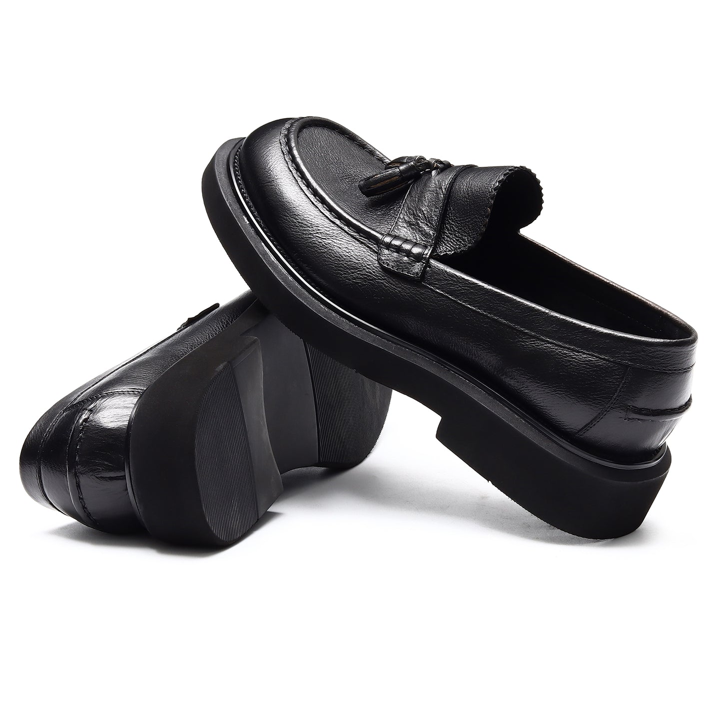 Mocassins en cuir authentiques pour hommes, chaussures à enfiler, décontractées, style britannique rétro, à plateforme, à pompons, 22370 