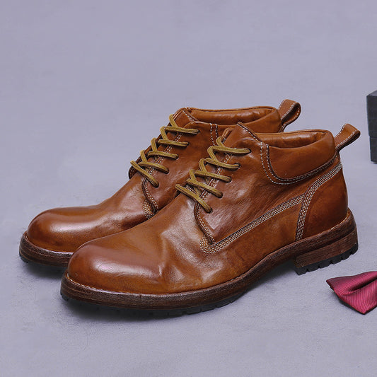 High-End Leather Sole Men's Retro Workwear Genuine Leather Martin Boots Fashion Distressed Washed Horse Leather Stitched Durable 1570A-11