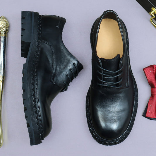 New High-End Business Casual Leather Shoes Men Genuine Leather Sole retro British Big Head Round Head Horse Leather 82715