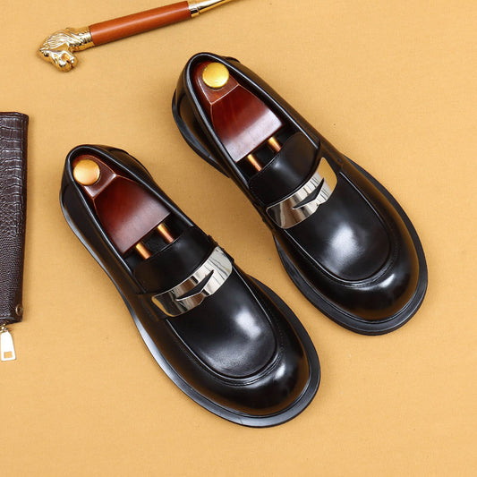 Top Layer Cowhide Men's Leather Shoes Casual Leather Shoes Men's Slip-on Loafers Genuine Leather England Style Retro Big Toe Business Formal Wear Shoes89620
