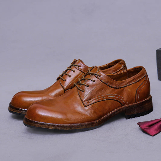 Horse Leather Business Formal Men's Leather Shoes Trendy Cowhide Sole Breathable Retro Handmade Derby Wedding Shoes 1571-1