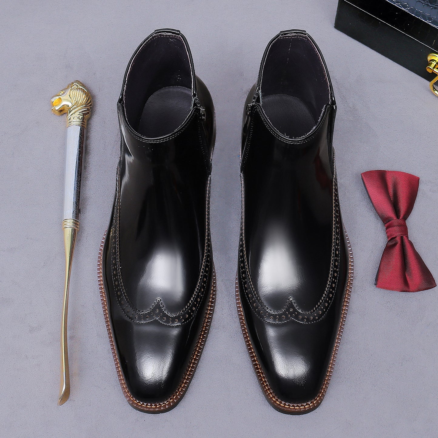 Men’s Brogue Chelsea Boots with Side Zip 25895