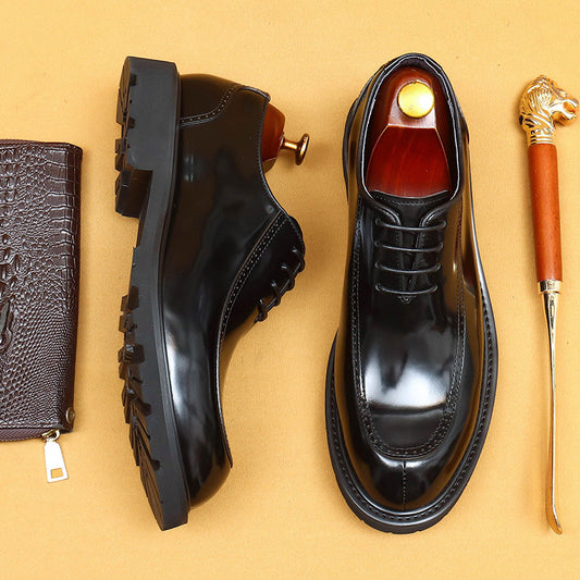 Top Layer Cowhide Men's Leather Shoes Business Casual British Formal Leather Shoes Men's Glossy Beads Genuine Leather Pointed Derby Men's Shoes23697