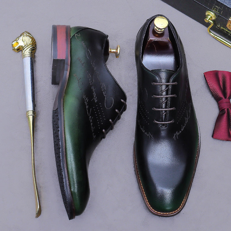 Men’s Laser-Engraved Letter Leather Oxford Shoes 65175