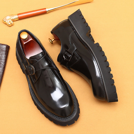Top Layer Cowhide Men's Leather Shoes British Casual Leather Shoes Men's Genuine Leather Formal Business Thick Bottom Increased Patent Leather Glossy Pedal23681