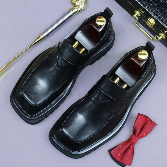 Men's Leather Shoes Cowhide Lightweight British Business Formal Big Toe Thick Sole Height Increasing Wedding Groom Casual Shoes Men 96138