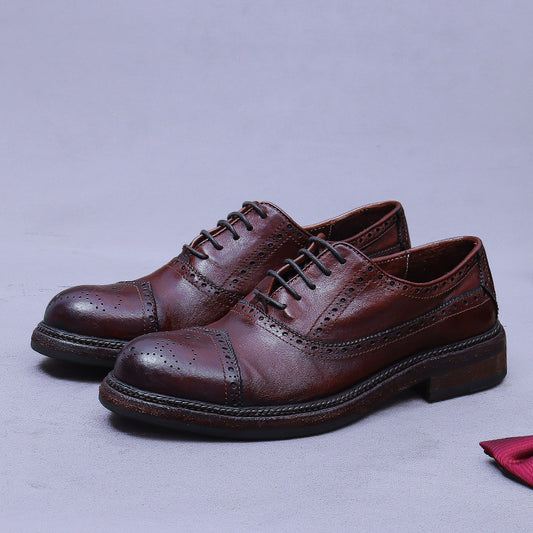 Horse Leather Carved Leather Shoes Men's British Business Formal Wear Work Groom Wedding Leather Bottom A567-6