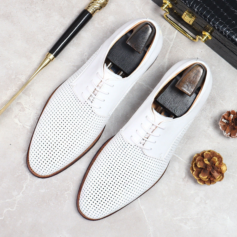 Men's Business Casual Leather Shoes Genuine Leather Cowhide Comfortable Hollow Soft Surface Summer Breathable Leather Shoes 21007
