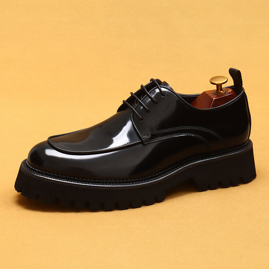 Top Layer Cowhide Men's Leather Shoes Thick Bottom Leather Shoes Men's round Head Bright Leather Business Casual Shoes Genuine Leather British Wind Shoes23675