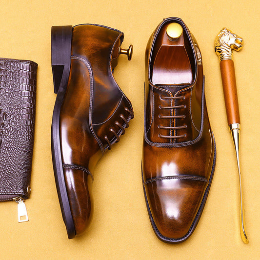 Top Layer Cowhide Men's Leather Shoes Men's Formal Wear Business Genuine Leather Pointed Oxford Shoes Patent Leather Glossy Men's Shoes23559