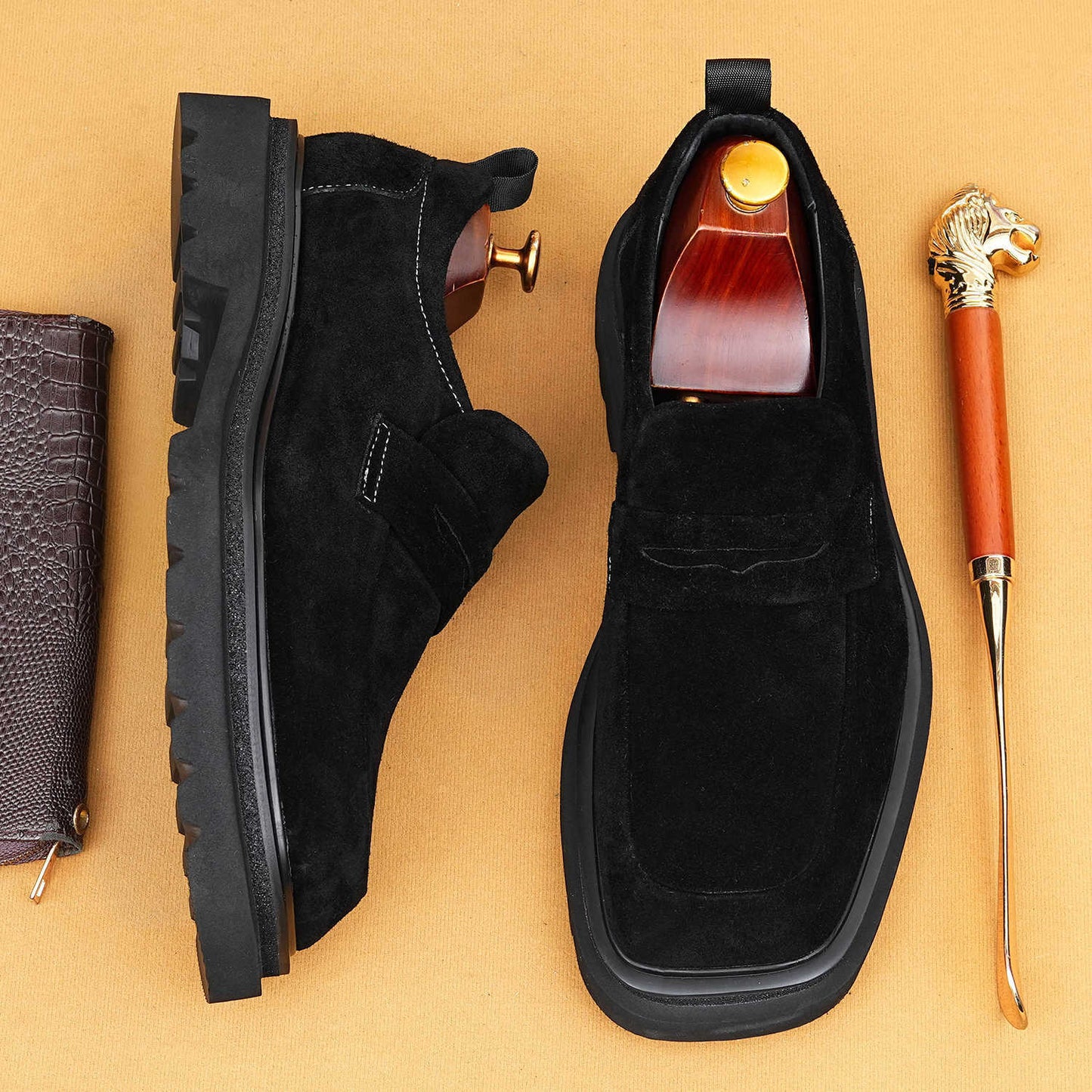 Men’s Suede Leather Thick-Sole Loafers 96188
