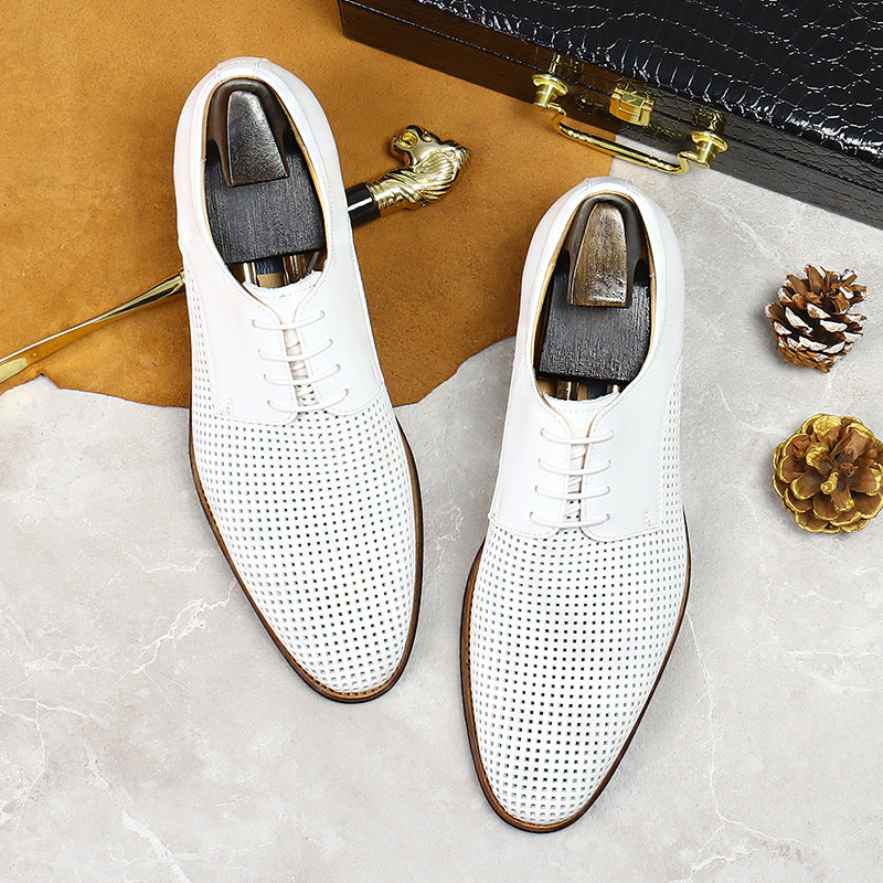 Men's Business Casual Leather Shoes Genuine Leather Cowhide Comfortable Hollow Soft Surface Summer Breathable Leather Shoes 21007