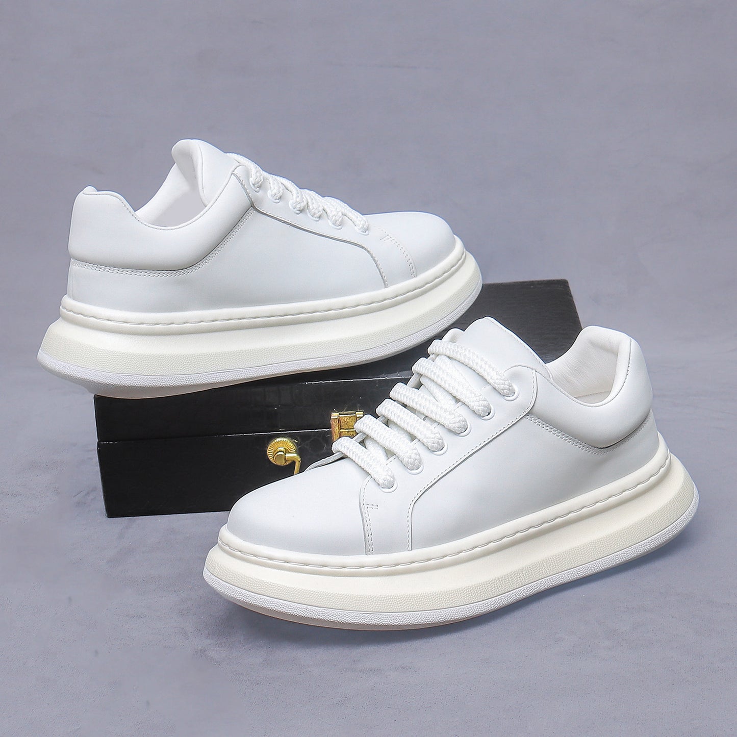 Men’s New Genuine Leather White Sneakers 88003