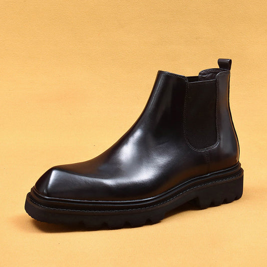 Top Layer Cowhide Men's Leather Shoes Chelsea Boots Men's Thick Bottom British Ankle Boots Genuine Leather Inner Special-Shaped High-Top Shoes86211
