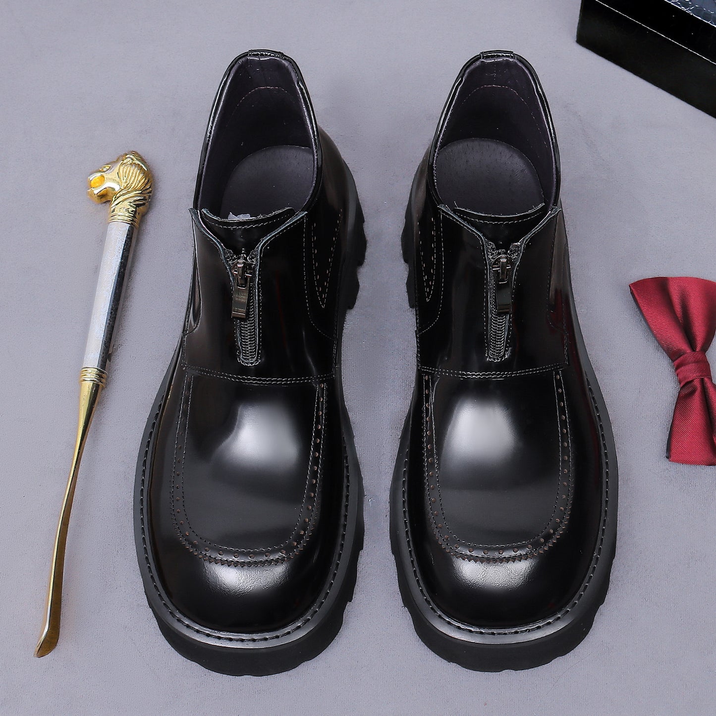 Zipper Thick-Sole Elevator Boots for Wedding & Business Casual 25900